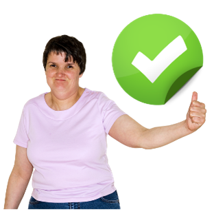 Person with thumbs up and a tick