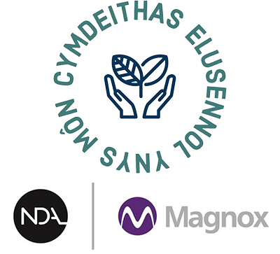 Logos for Cymdeithas Elusennol Môn, NDA and Magnox