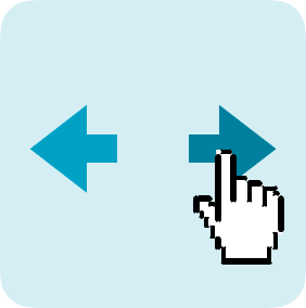 A left and right arrow with a finger pointing to the right arrow