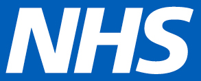 NHS logo with white writing on a blue background